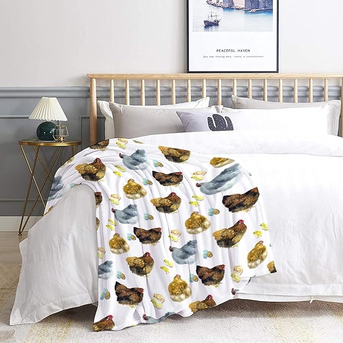 Chickens Flannel Blanket | Rooster Chicken Animal Lovers Gifts | Farm Decor for Couch/Bed/Living Room | 90"x120" for Families