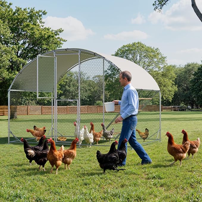 Large Metal Chicken Coop,Chicken Run for Yard with Feeding Door,Outdoor Poultry Cage with Anti-UV Cover,Walk-in Chicken Pen,Duck Rabbit House