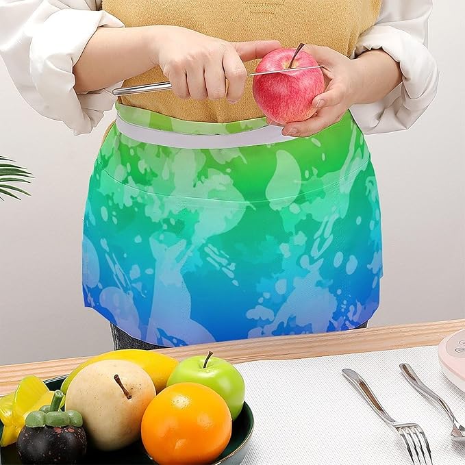 Unisex Chef Waiter Apron Waist Half Short Serving Aprons with 3 Pockets
