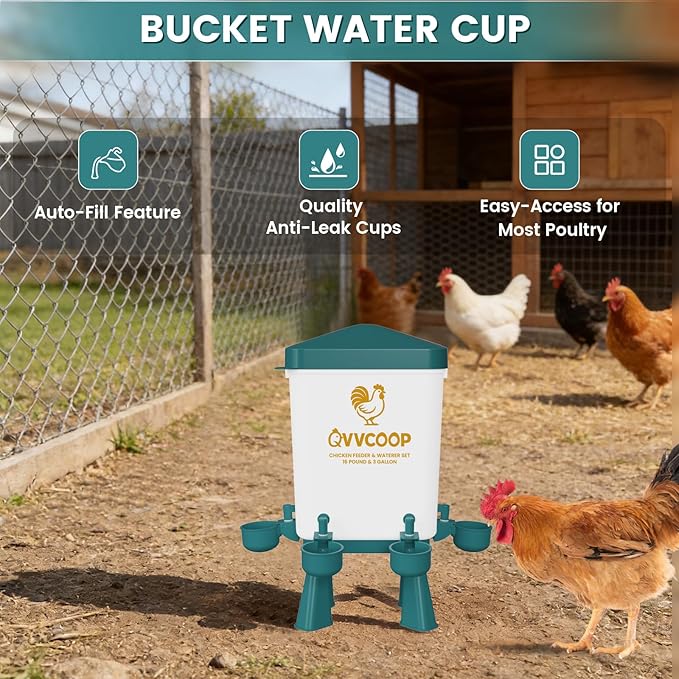 Automatic Chicken Feeder and Waterer Set, Poultry Feeding Equipment for Duck Turkey, Chicken Coop Accessories, Standing/Hanging Use, 3 Gallon Set, Blue
