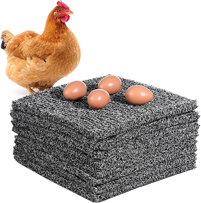 8 Pcs Chicken Nesting Pads, Washable Nesting Box Liners for Chicken Coop, Reusable Plastic Nest Box Pads with 4 Pcs Fake Wooden Eggs, Chicken Laying Mats, 12×12×0.8 inch