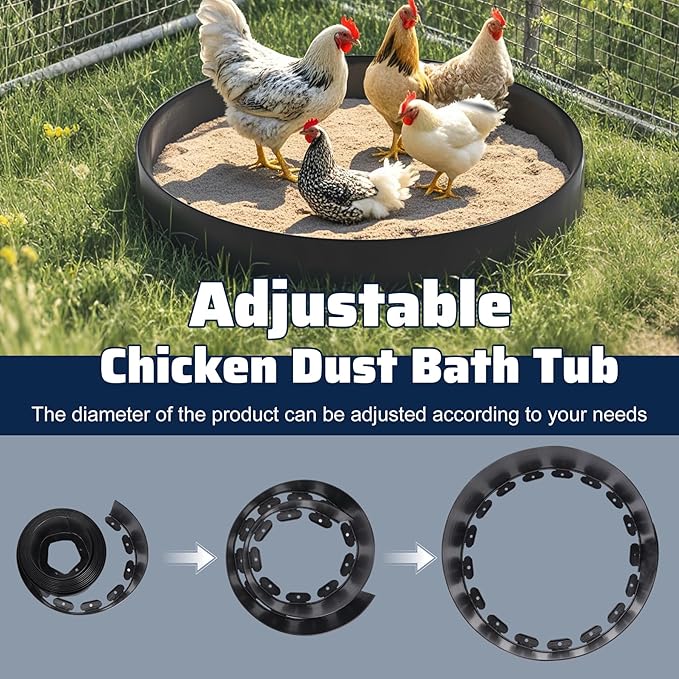 Chicken Dust Bath Tub,25"D x 5 5/8"H Adjustable Chicken Dust Bath,Bottomless Design Dust Bath for Chickens,Chicken Coop Cleaner Container for Farms, Chicken Coops,Lawn,Chicken Coop Accessories