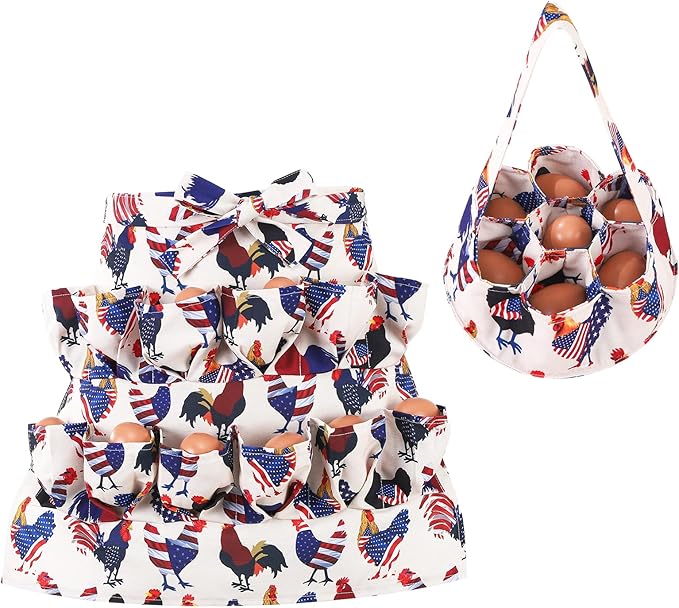 Egg Collecting Apron and Basket, 12 Pouches Chicken Egg Apron, 7 Pouches Chicken Eggs Basket, Collector Chicken Eggs