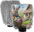 Washing Mitts Car Wash Microfiber Absorbent Chenille Cleaning Pad Car Washing Sponge Scratch Free Cute Bunny Basket Colorful Eggs, Large x 2 Pack