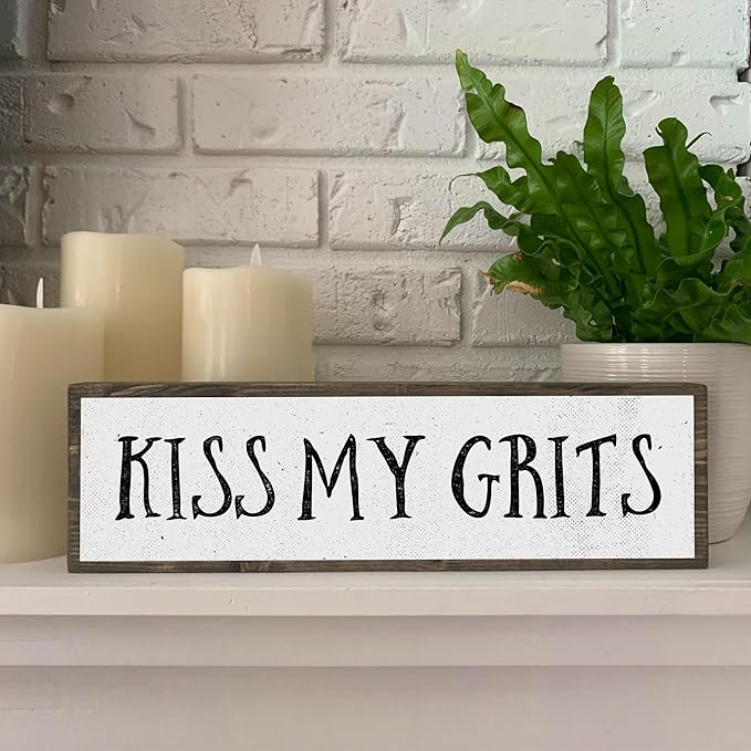 Wood & Metal Southern Sign – Weatherproof Indoor Outdoor Wall Decor – Rustic Charm with "Kiss My Grits" – Gift-Wrapped & Ready to Give