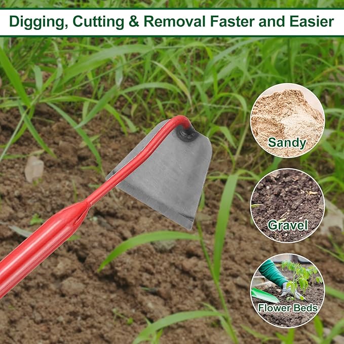 HARFINGTON Garden Hoe 15.75" x 4.33" Steel Hoe Garden Tool Anti-Rust with Non-Slip Handle Edger Weeder Shovel for Backyard Loosening Farm Planting Weeding, Red