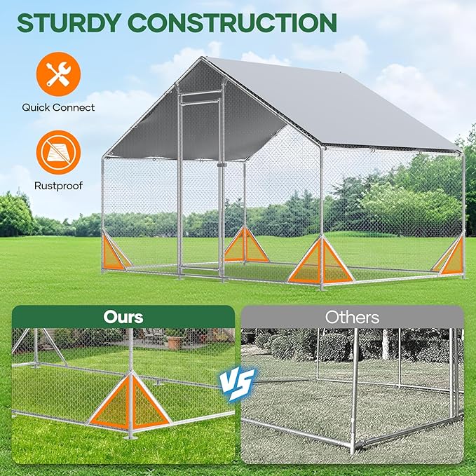 Metal Chicken Coop Run Large Chicken Coop for Yard with Cover Coupe Heavy Duty Poultry Cage for Outside with Waterproof Anti-UV Cover for Outdoor Farm Use Dome Roof Hen House Duck Pen Rabbit Cage