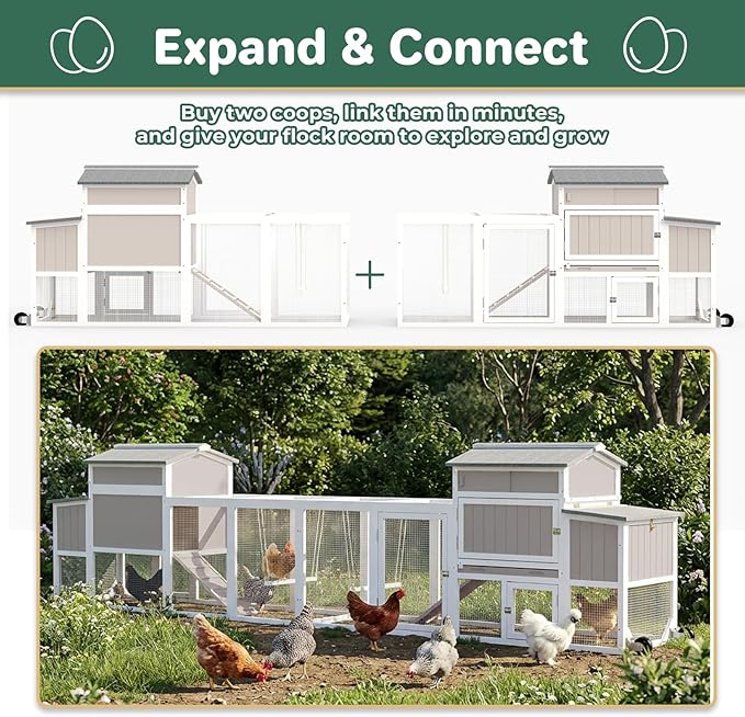 PetsCosset Chicken Coop with Wheels, Weatherproof Large Hen House Mobile Chicken Tractor with Nesting Box, Roosting Bars, Pull-Out Tray, Asphalt Roof & Fun Swing for Chickens Quails, Backyard Farm Use