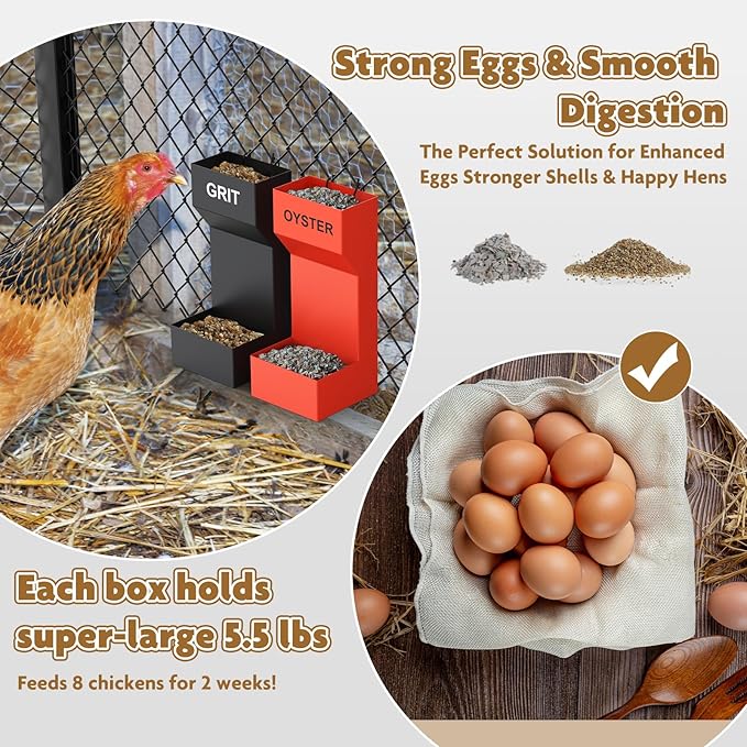 Chicken Oyster Shell Feeder and Grit Feeder,Metal Chicken Feeder,Chicken Coop Accessories,Design for Healthier Hens & Eggs