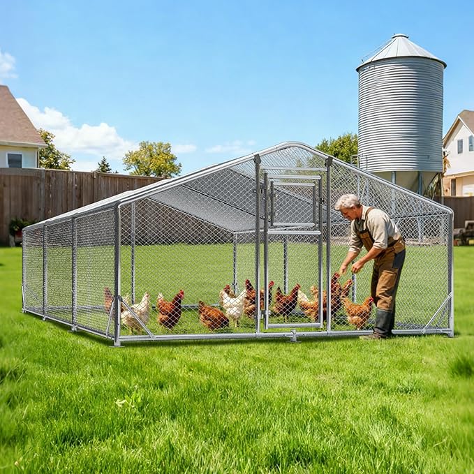 10x20FT Large Metal Chicken Coop, Dutch Door Chicken Run with Waterproof Cover and Hardware Cloth, Walk in Chicken Coop for Hen House, Duck Coop and Rabbit Run
