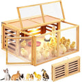 Large Chicken Brooder Box Kits 32x32x16 in Wooden Foldable Chick Brooder Box with Heated Light Thermometer Portable with Handle for up to 70 Chickens, Ducks, Quails, Hamsters, No Assembly