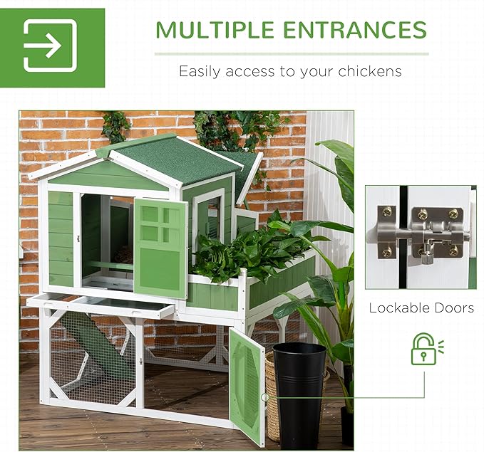 PawHut 49" Small Chicken Coop Hen House with Garden Space, Chicken House Outdoor Run Cage with Weather Protection, 2-4 Birds, Green