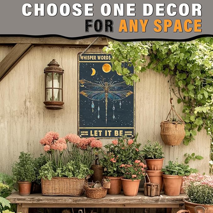 PEACHGARDEN Vintage Dragonfly Metal Sign Whisper Words of Wisdom Poster Dragonfly Wall Decor for Yard Garden Patio Farmhouse Bar Man Cave Wall Decor 8x12inch