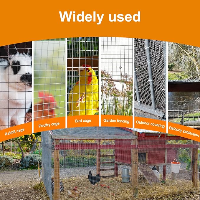 16in x 50ft 19 Gauge 1/2 Inch Hardware Cloth - Double Hot-Dipped Galvanized After Welding Steel Mesh - Duty Rust Proof Fencing for Gardens, Chicken Coops & Poultry Animal Netting Cage Screen