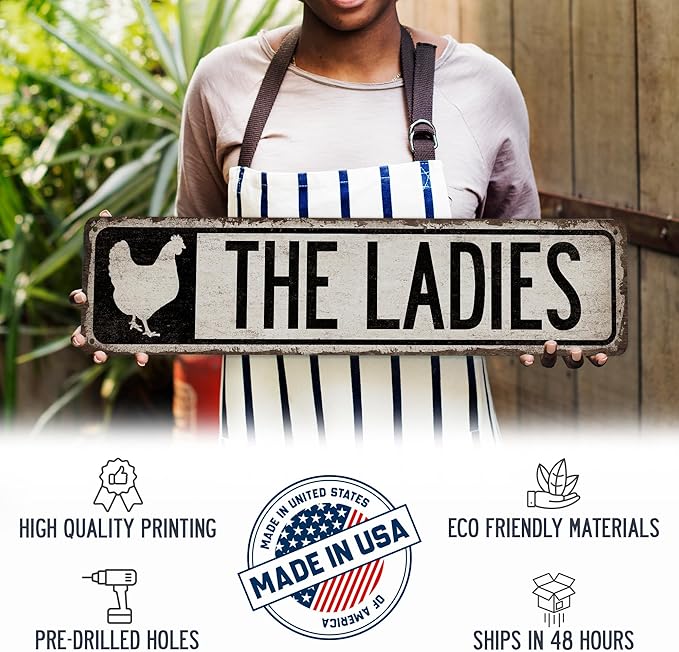 The Ladies Chicken Coop Sign Funny Chicken Décor - Made In USA - Hen House Signs For Coop Outdoor Garden Sign Farm Fresh Eggs 104180017005