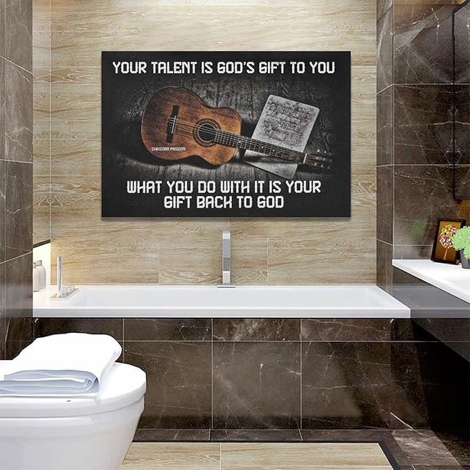 Guitar Wall Decor Music Wall Art Vintage Guitar And Chords Pictures Artwork Inspirational Canvas Prints Painting Artwork Music Room Decor For Music Studio Bedroom Living Room Bathroom 24"x16"