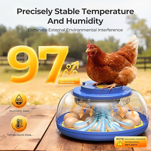 18 Egg Incubators for Hatching Eggs, 360° View with Automatic Egg Turning & Humidity Control, Built-in Egg Candler for Hatching Chicken, Duck, Goose, Quail, Ideal for Home, Classroom, Laboratory, Farm