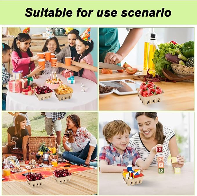Berry Basket Pulp Containers – Natural Produce Holder Tray, Disposables Storage Basket | Vented Fruit Container Box, Eco Kitchen Supply Set, Large Pack Garden Stand Packaging For Strawberry, Cherries