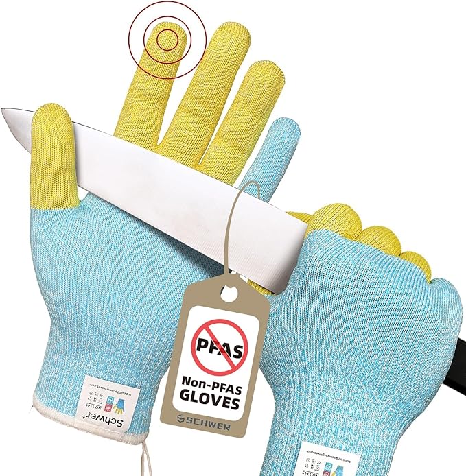 Schwer SlicePro Patented Cut Resistant Gloves AR1345 with ANSI A9 Reinforced 4 Fingers, Food Grade & Touch Screen Cutting Gloves Without Fiberglass, Suit for Kitchen Meat Cutting, L