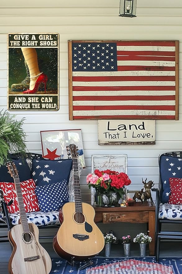 Funny Retro Vintage Veteran Metal Sign Female Veteran Give A Girl The Right Shoes Military Metal Poster Home Kitchen Bar Pub Garden Garage Aluminium Sign Art Wall Decor 16x12 Inch