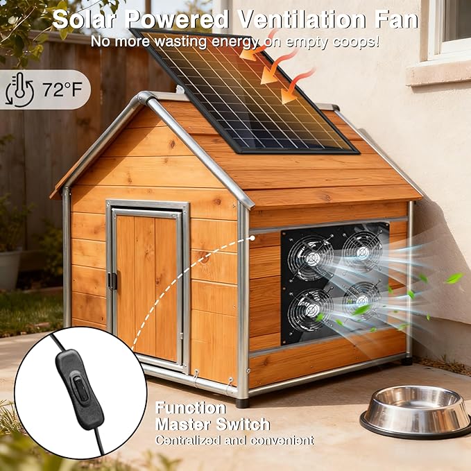 Solar Exhaust Fan,25W Solar Fan for Chicken Coop,Shed,Greenhouse & Attic Ventilation Cooling, Easy Installation,3500RPM,18FT Cord,IP67 Waterproof Solar Powered 4 Fan Kit