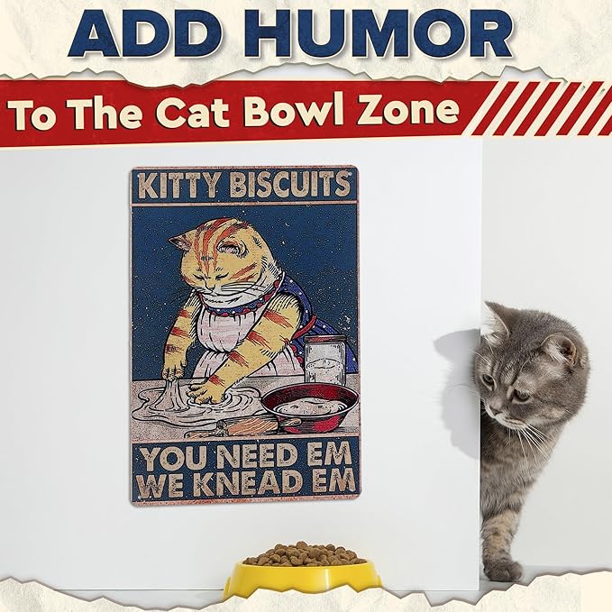 Kitty Biscuits Metal Sign - 8x12" Cat Signs Home Decor for Kitchen, Bedroom & Living Room, Funny Cat Decor, Great for Home and Commercial Spaces, Great as Charming Valentines Day Gifts for Cat Lovers
