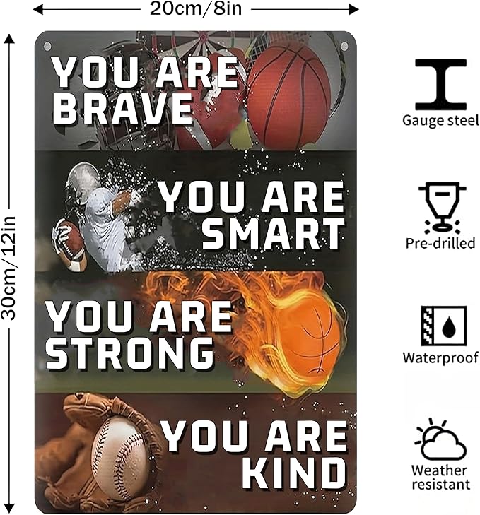 Tin Sign Room Accessories for Teen Boys-Sport Room Decor for Boys,Motivational Wall Decor Sign for Boys Bedroom Gifts 8x12inch