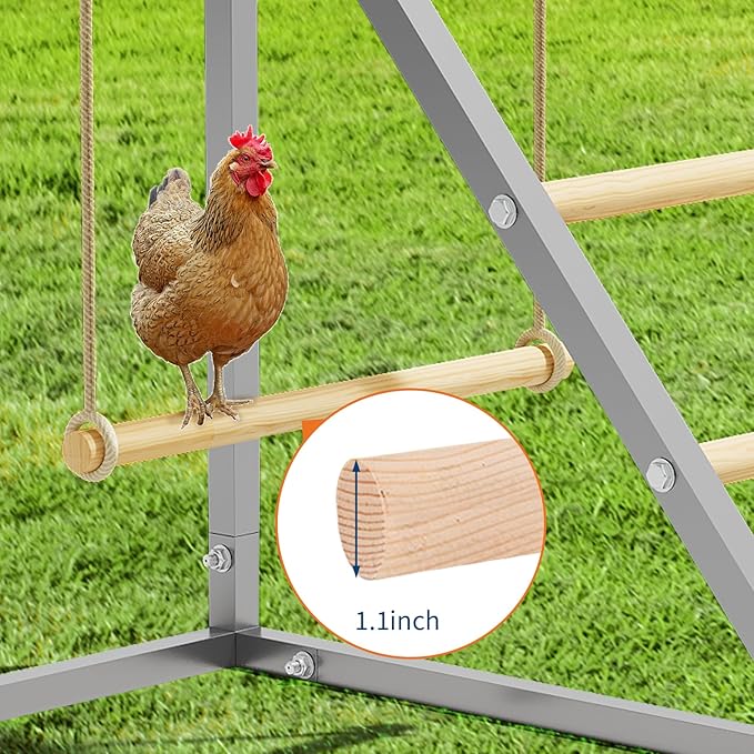 Upgraded 55" Multi-Tiered Chicken Roost: Galvanized Steel Frame with Wooden Perch Rungs & Ladder - an All-in-One Roosting Bar, Swing, and Habitat Enrichment for Healthy, Happy Hens