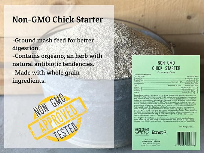Chick Starter Feed - Non-GMO Chick Food Starter with Omega 3 and Natural, Herbal Ingredients - Chicken Feed for Growing Healthy Chicks with High-Protein 22% and Probiotics - 10 Lb