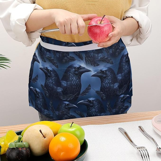 Unisex Chef Waiter Apron Waist Half Short Serving Aprons with 3 Pockets
