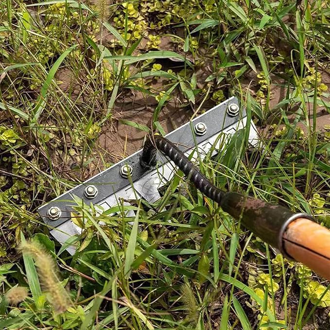 Gardenia Iron Weeding Rake, Hand Weeder Puller Tool, Manual Heavy-Duty Weed Rakes with Detachable Blade, 8 Teeth Manganese Steel Forged Weeder for Vegetable Gardening Backyard Farm Planting