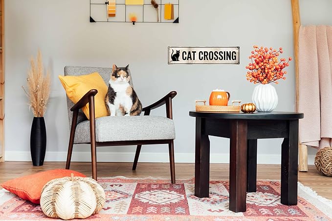 Funny Metal Warning Cat Crossing Tin Signs Wall Decor Man Cave Bar Novelty Gift Animals Kitten 4x16 in