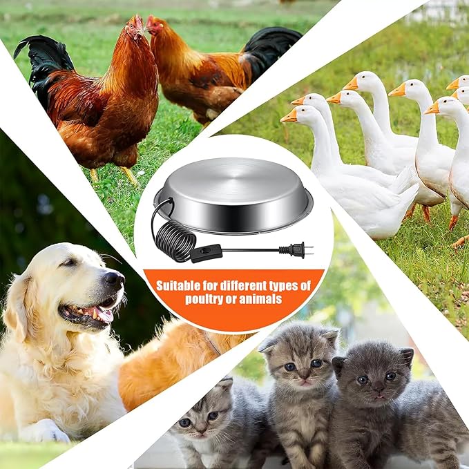 12 Inch Heated Base for Poultry Waterer, 5 Gallon Automatic Electric Chicken Water Heater with Thermostat, Energy-Efficient Winter Deicer for Plastic & Metal Buckets