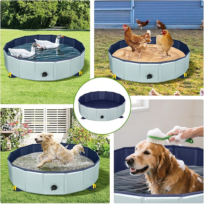 Chicken Dust Bath Tub,Bath Container for Chickens,32'' Diameter x 8'' Height, Foldable Design, Extra Tough PVC Dust - Chicken Coop Cleaner, Essential Poultry Accessory (Grey) (Gray)