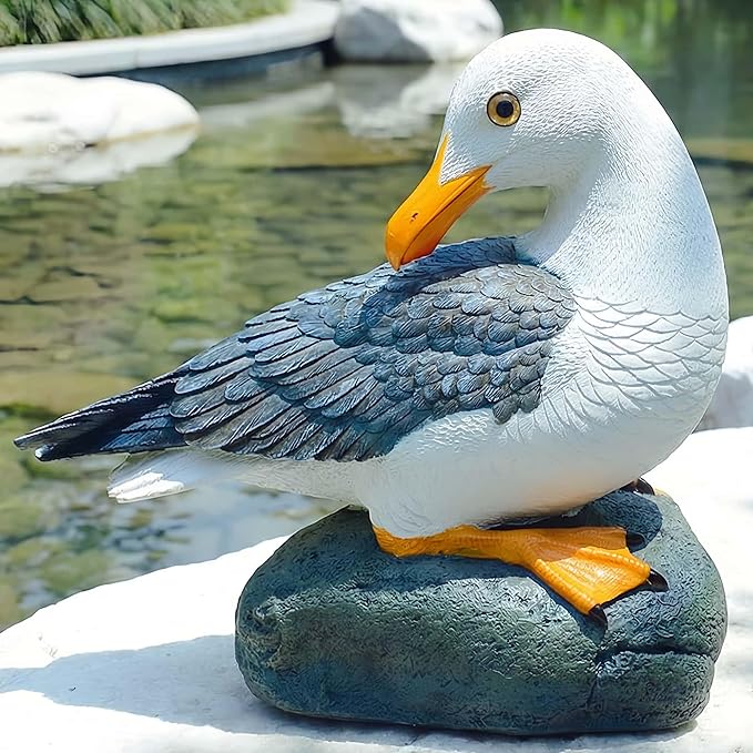 Real Seagull Outdoor Sculpture,Garden Funny Bird Statue,Beach Statue,Resin Animal Seabird Ornaments,Coastal Beach Decor for Outdoor Table Decor for Garden,Terrace,Lawn,Yard
