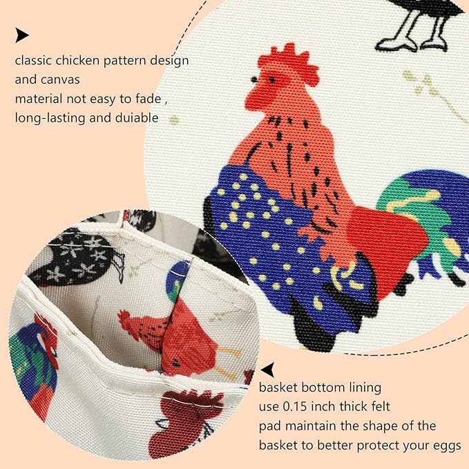 Egg Collecting Basket, 7 Pouches Chicken Eggs Basket for Gathering Fresh Chick Egg Holder Countertop Gifts for Duck Goose Carton Carrier - Beige Canvas