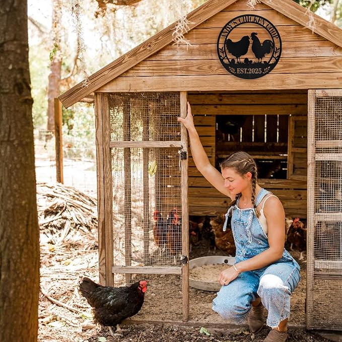 Personalized Chicken Coop Signs, Metal Funny Farm Decor, Chicken Coop Accessories, Metal Outdoor Wall Art, Custom Hen House Sign, Rustic Farmhouse Wall Decor for Farm Yard Garden Color06