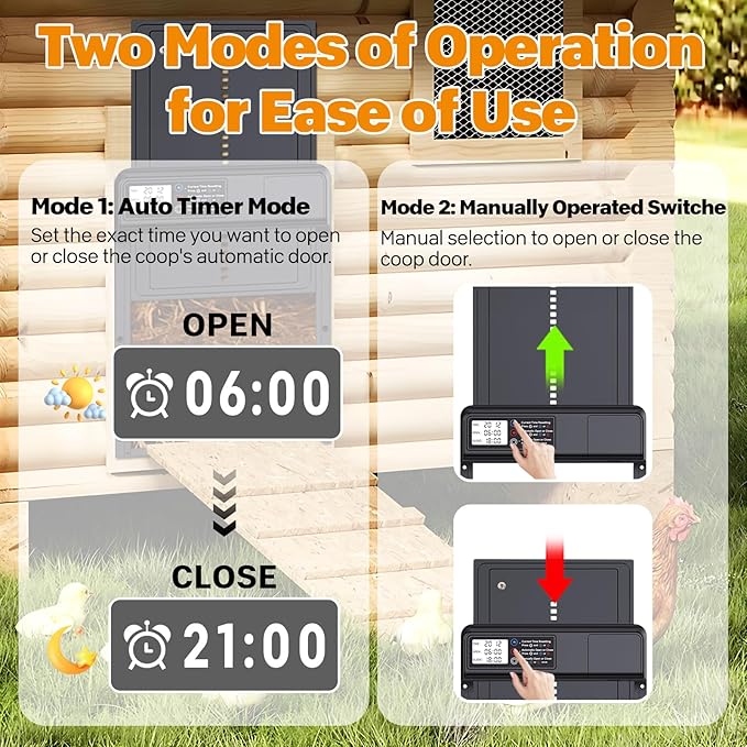 Automatic Chicken Coop Door, Electric Chicken Coop Door Battery Powered with Timer LCD Screen, Anti-Pinch Running Automatic Chicken Coop Door, Aluminum IPX4 Waterproof Auto Chicken Coop Door