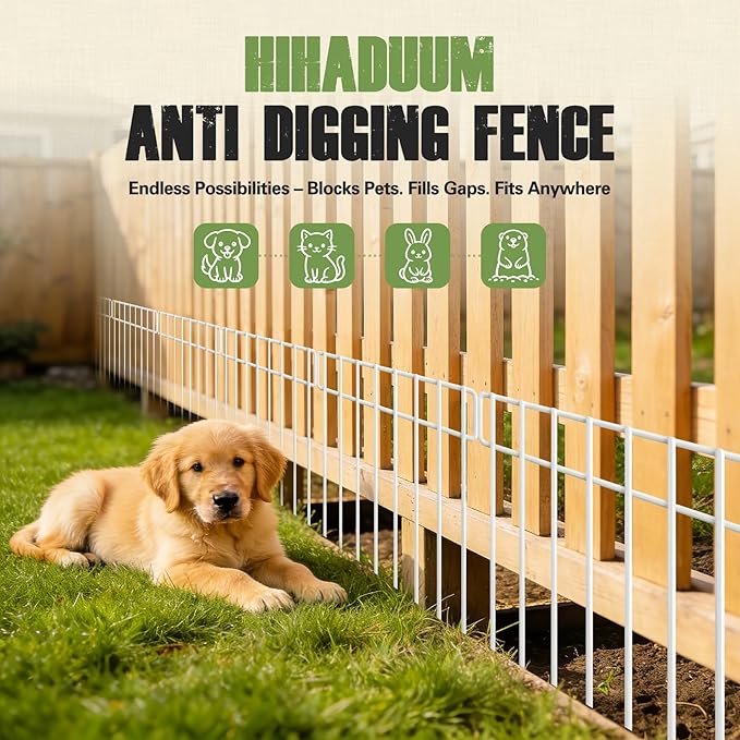 20Ft(L) X 13Inch(H) Animal Barrier Fence - 14 Pack White Garden Fence Animal Barrier Panels Metal No Dig Fence Panels Rustproof Border Fencing for Dog Rabbit Protection Yard Garden Outdoor
