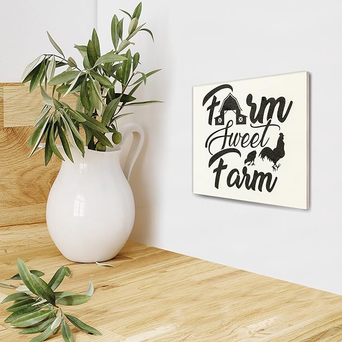 JennyGems Farm Sweet Farm Wooden Sign, Barn Gifts, Chicken Decor, Farmhouse Decorations Wall Hanging, Made in USA