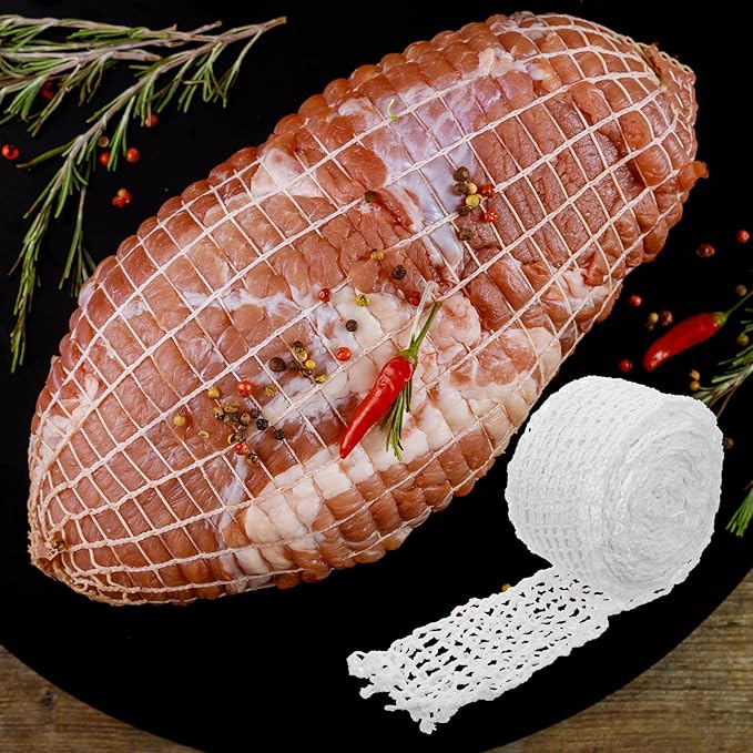 14.76 ft Meat netting, Size 18 Elastic Smoked Meat Food Net Poultry Ham Netting Kitchen Twine Cooking String for Cook Roasting Drying Meats Turkey Ham Sausage Making (White)