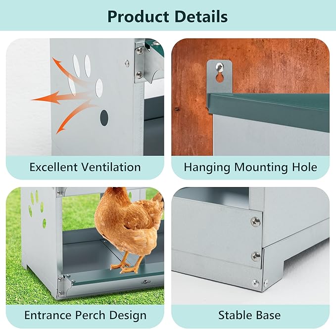 4 Compartment Metal Wall Mount Chicken Nesting Boxes with Easy Egg Collection, Individual Nests for Different Chicken Breeds, 22.05 x 16.92 x 25.59 Inches
