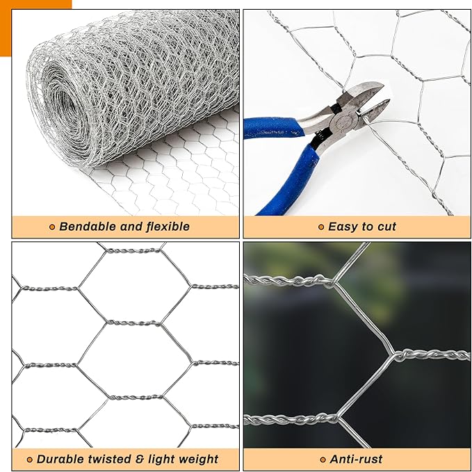 Sliver Chicken Wire 18 inch(H) x 100 ft(L), Anti-Rust Hexagonal Galvanized Metal Garden Netting for Floral Arrangements, Powder Coated Chicken Wire Coop for Crafts Plant Protector Pet Rabbits Fencing