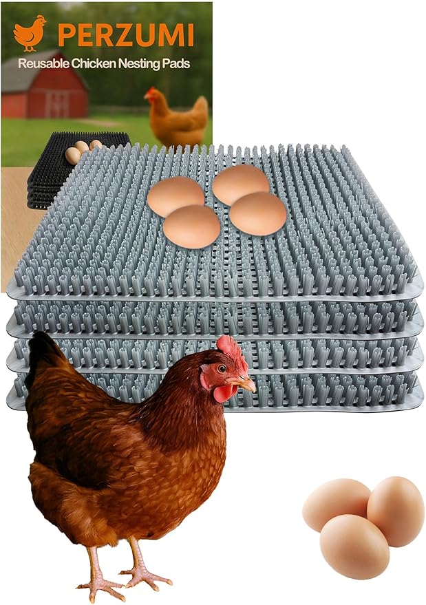 4-Pack Washable Chicken Nesting Pads for Chicken Coop, 13x11in Reusable Nest Box Liners, Trim-to-Fit Open-Grid Bedding for Cleaner Eggs, Heavy-Duty Poultry Supplies (Grey)