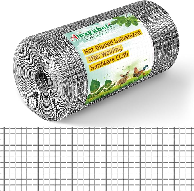 AMAGABELI GARDEN & HOME Hardware Cloth 1/2 inch 16inx50ft Galvanized After Welding 19 Gauge Square Chicken Wire Fence Mesh Roll Raised Garden Bed Plant Supports Poultry Netting Cage Snake Fence