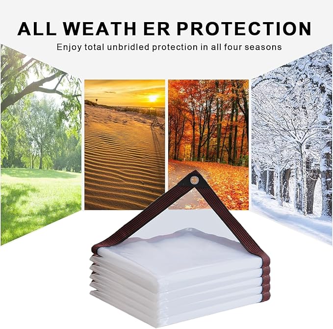Clear Tarp 4x6 ft - Heavy Duty Waterproof Vinyl with Reinforced Grommets - Transparent Cover for Patio Enclosure, Greenhouse, Chicken Coop, Winter Protection