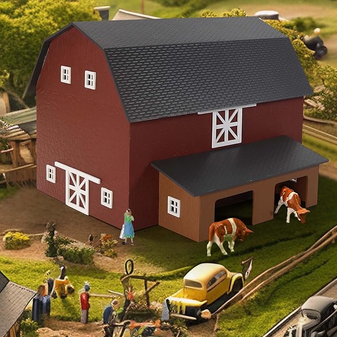 HO Scale Deluxe Barn Chicken Coop – Unbuilt Farm Building Kit for Model Layout (Brown)
