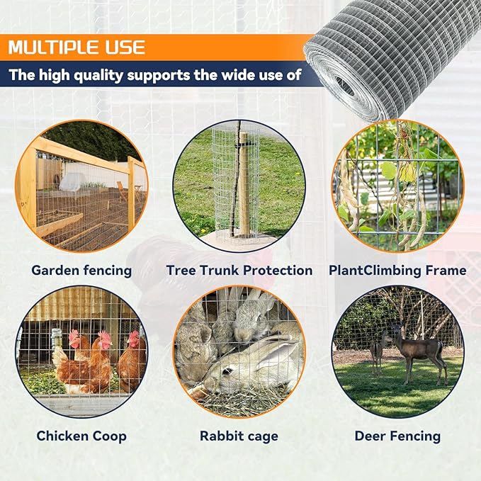 4'×50' Welded Wire Mesh, Galvanized Chicken Wire Fencing 2'' X 4'' 15GA, Garden Decorative Fence for Chicken Coop Barrier, Rabbit Snake Fences, Poultry Enclosures