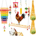 9 PCS Chicken Coop Toys, Chicken Swing Toys for Chickens Xylophone Mirror with Bell Hanging Vegetable Fruits Skewers Feeders Chick Coop Toy for Hen Birds Parrots