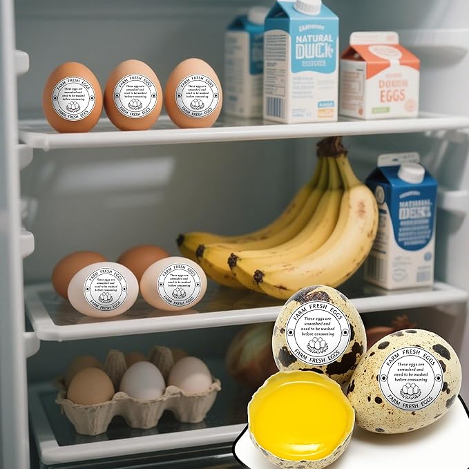 500 Pcs 2 Inch Farm Fresh Eggs Carton Labels Self-Adhesive Unwashed Stickers for Chicken, Quail, Duck Egg Handling Labels